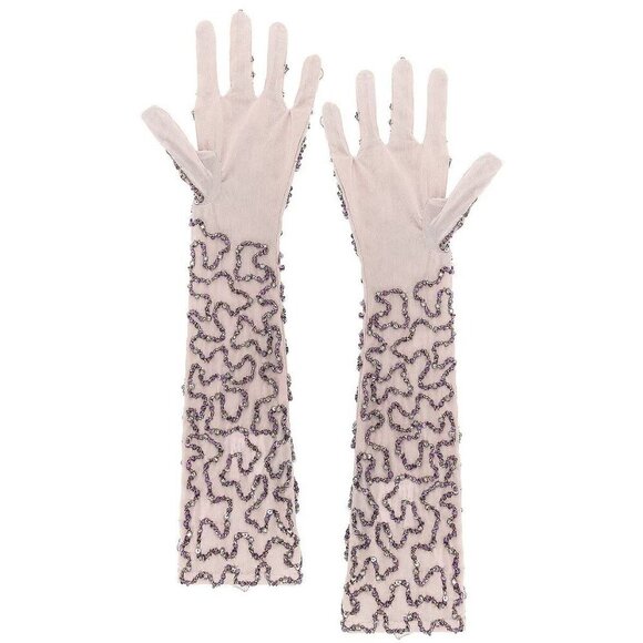 retrofete Poppy Gloves in Mink Grey One Size New Womens Sequin Elbow - Picture 3 of 7